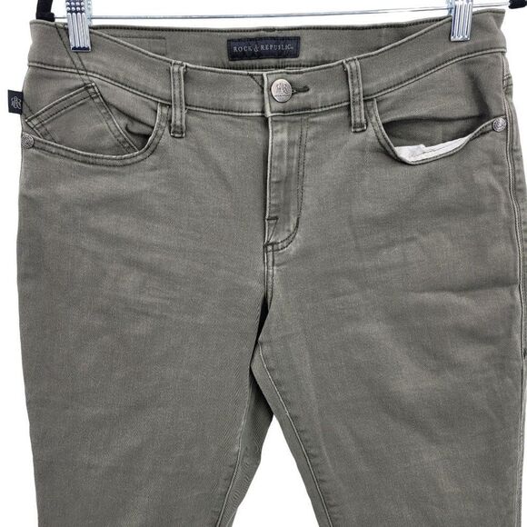 Rock & Republic Kendal Crop Jeans 14 Army Green Denim Stretch Straight Military - Picture 5 of 11